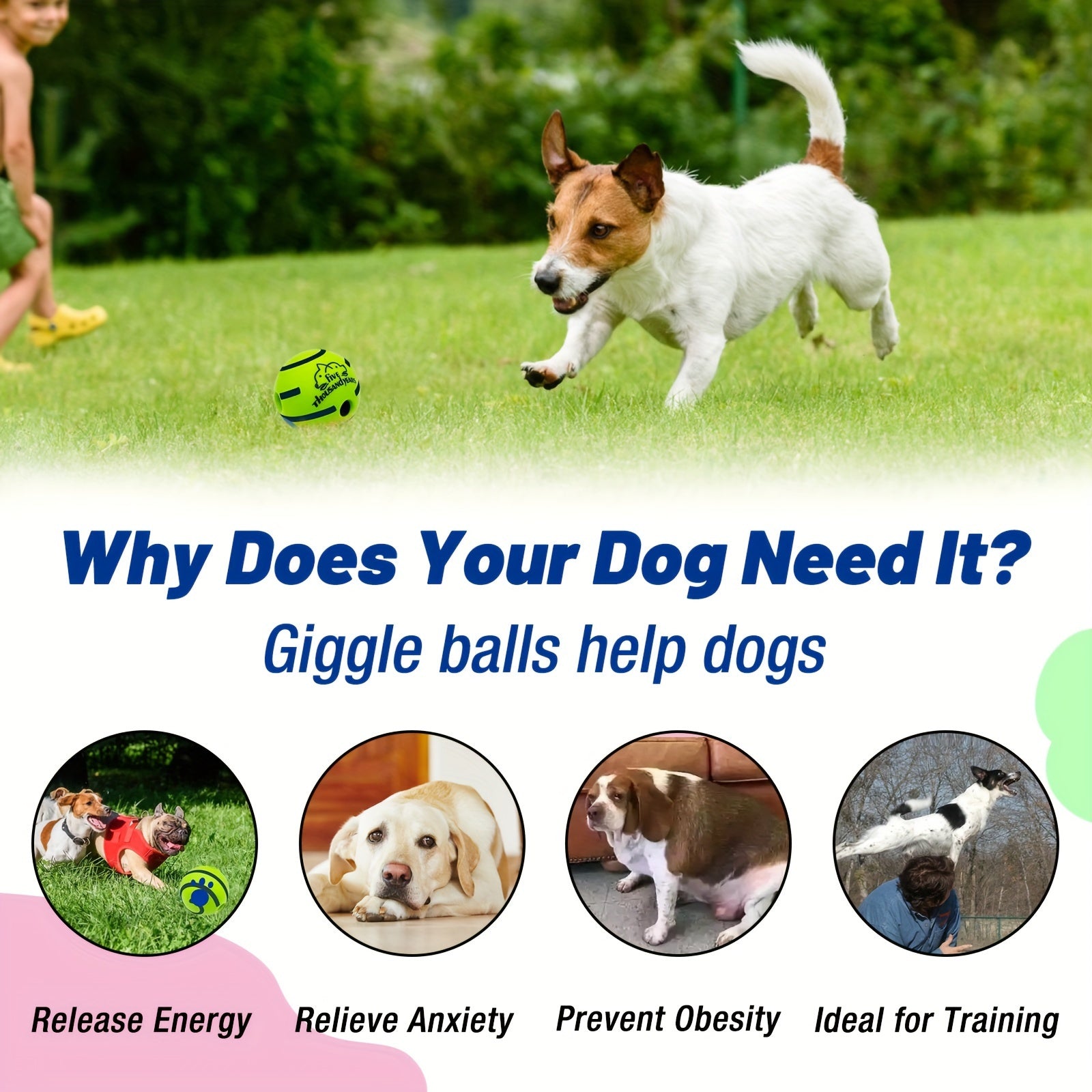 Pet Interactive Giggle Ball Toy, Dog IQ Training Ball Toy - Tutuky