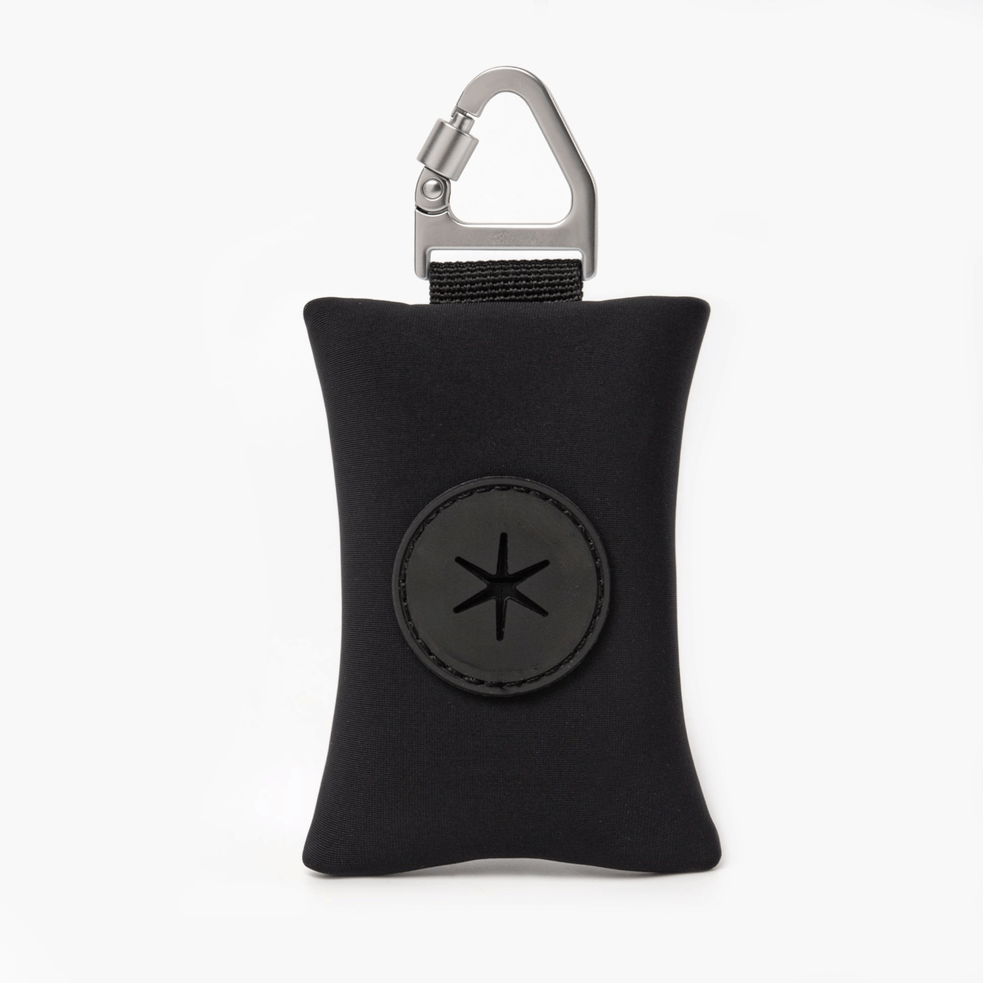Compact dog poop bag (black) holder with carabiner, ideal for clean and stress-free walks.