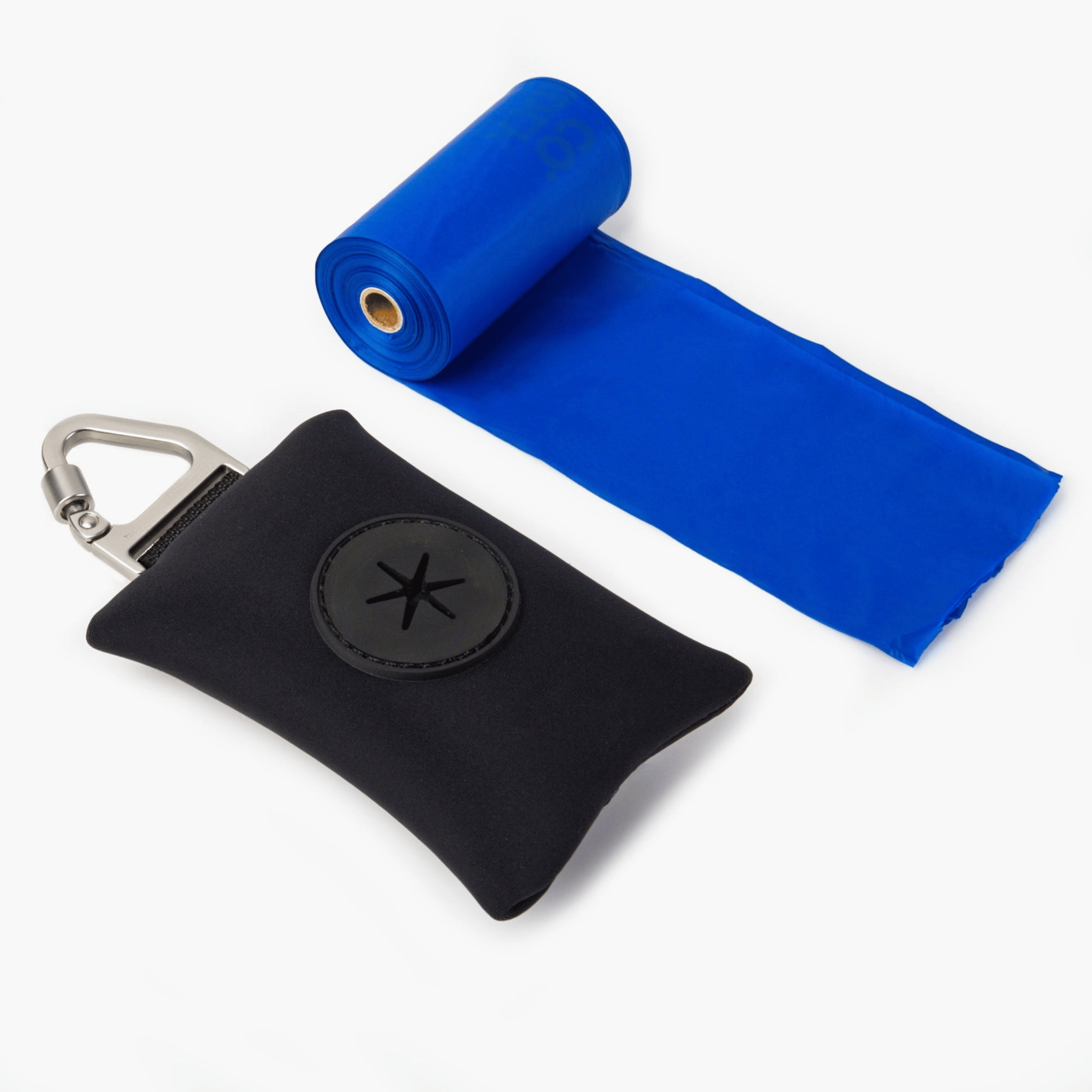 Compact black dog poop bag holder with carabiner, ideal for clean and stress-free walks.
