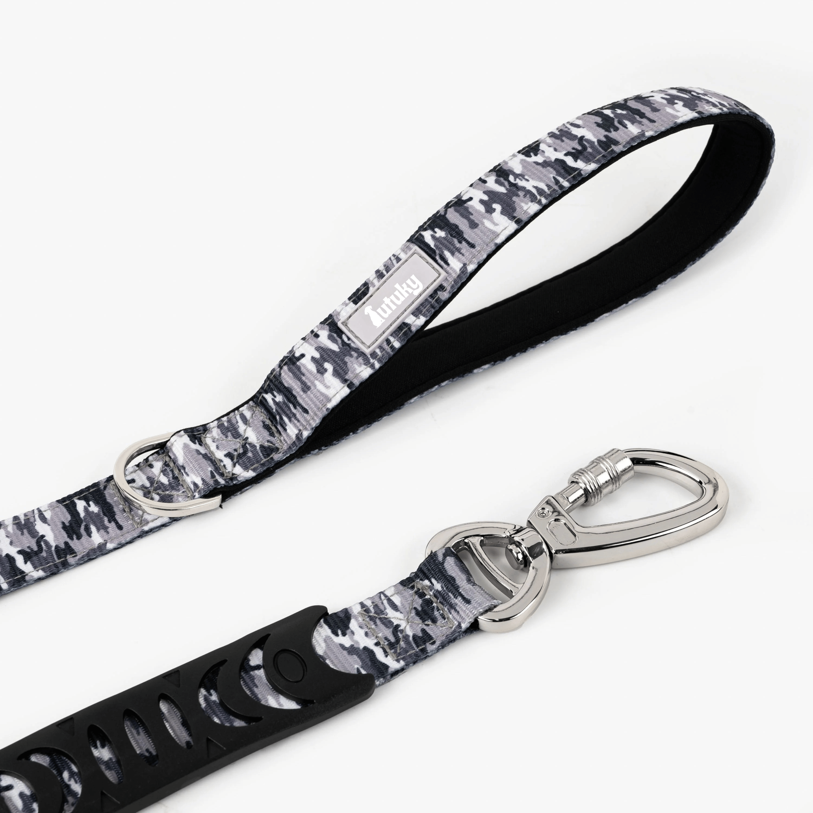 Dog leash with camouflage pattern on a white background