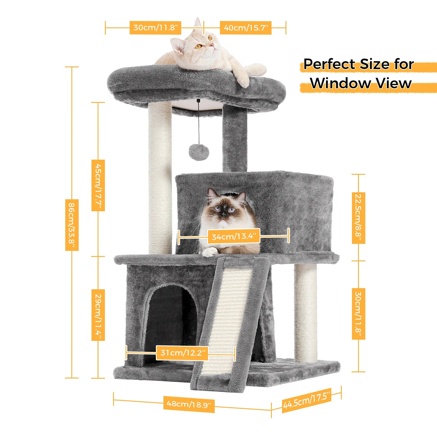 Cat Tree Luxury Towers with Double Condos and Dangling Balls - Tutuky