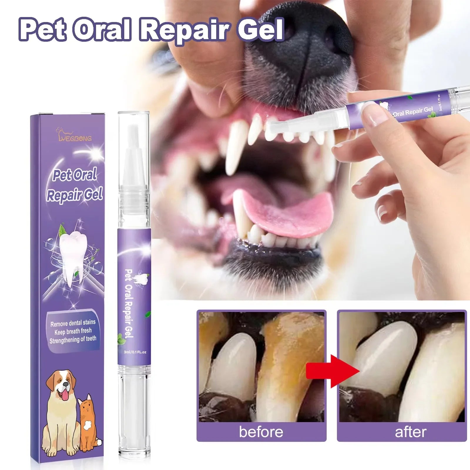 Whitening pen for cleaning pets' teeth