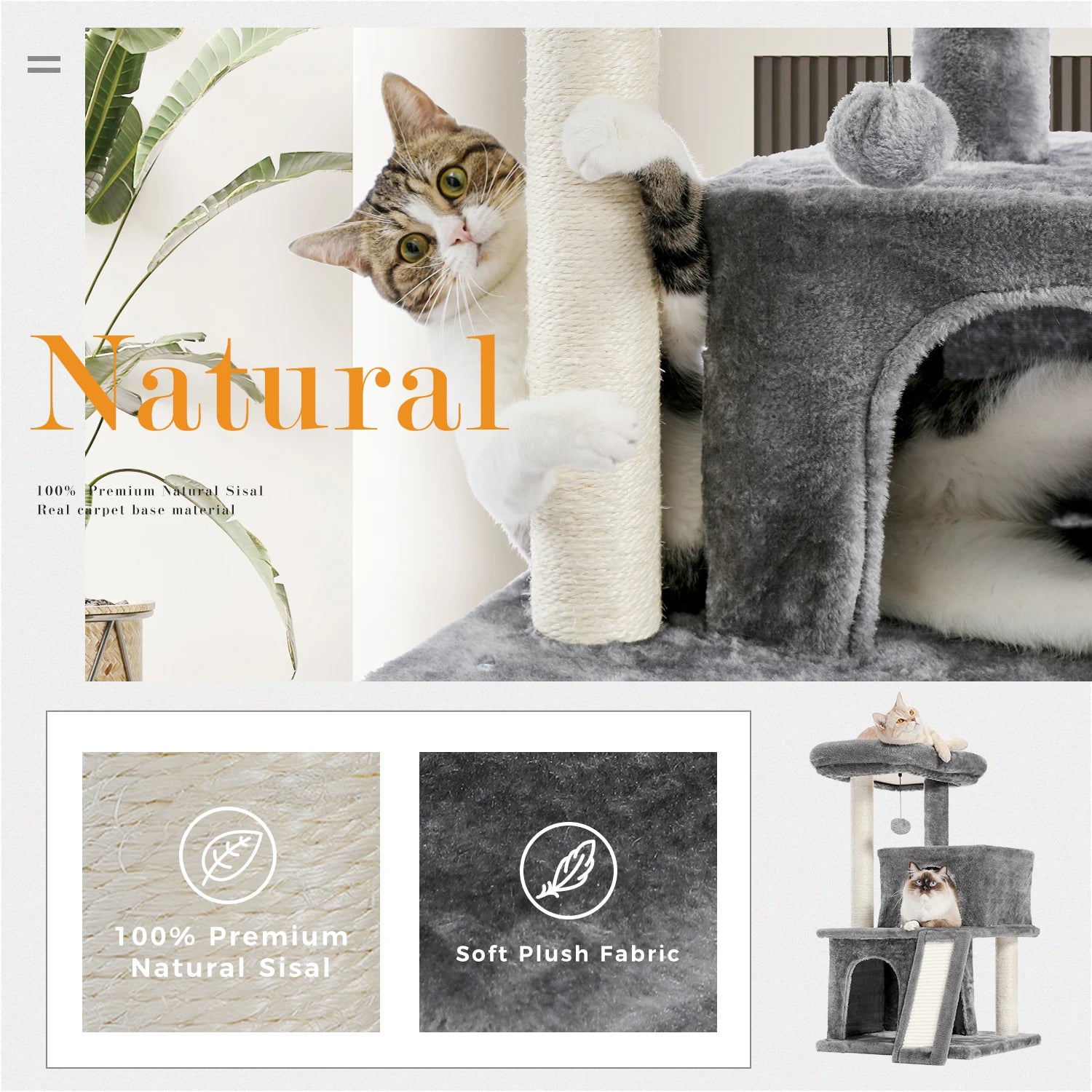 Cat Tree Luxury Towers with Double Condos and Dangling Balls - Tutuky