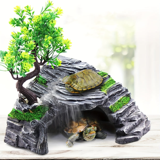 Creative Turtle Basking Platform with Detachable Green Plant Decor - Tutuky