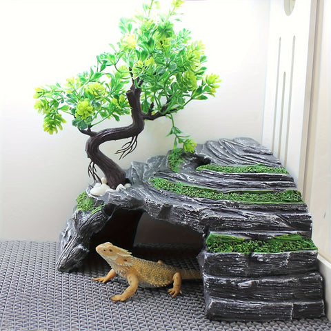 Creative Turtle Basking Platform with Detachable Green Plant Decor - Tutuky