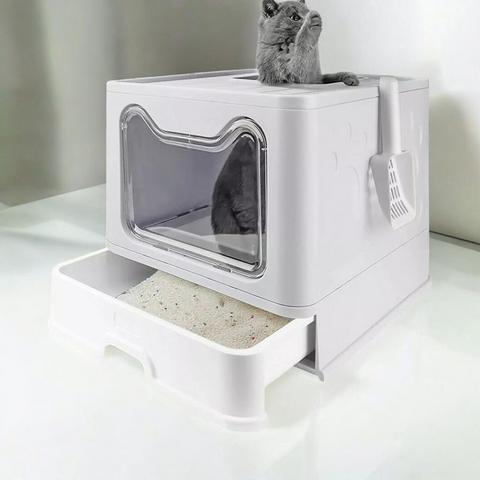 Front Entry Top Exit Cat Litter Box with Lid Foldable - Tutuky