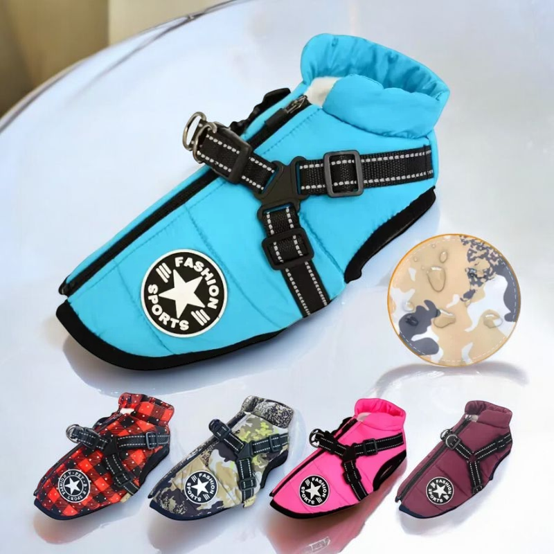 Large Pet Dog Jacket With Winter Harness - Tutuky