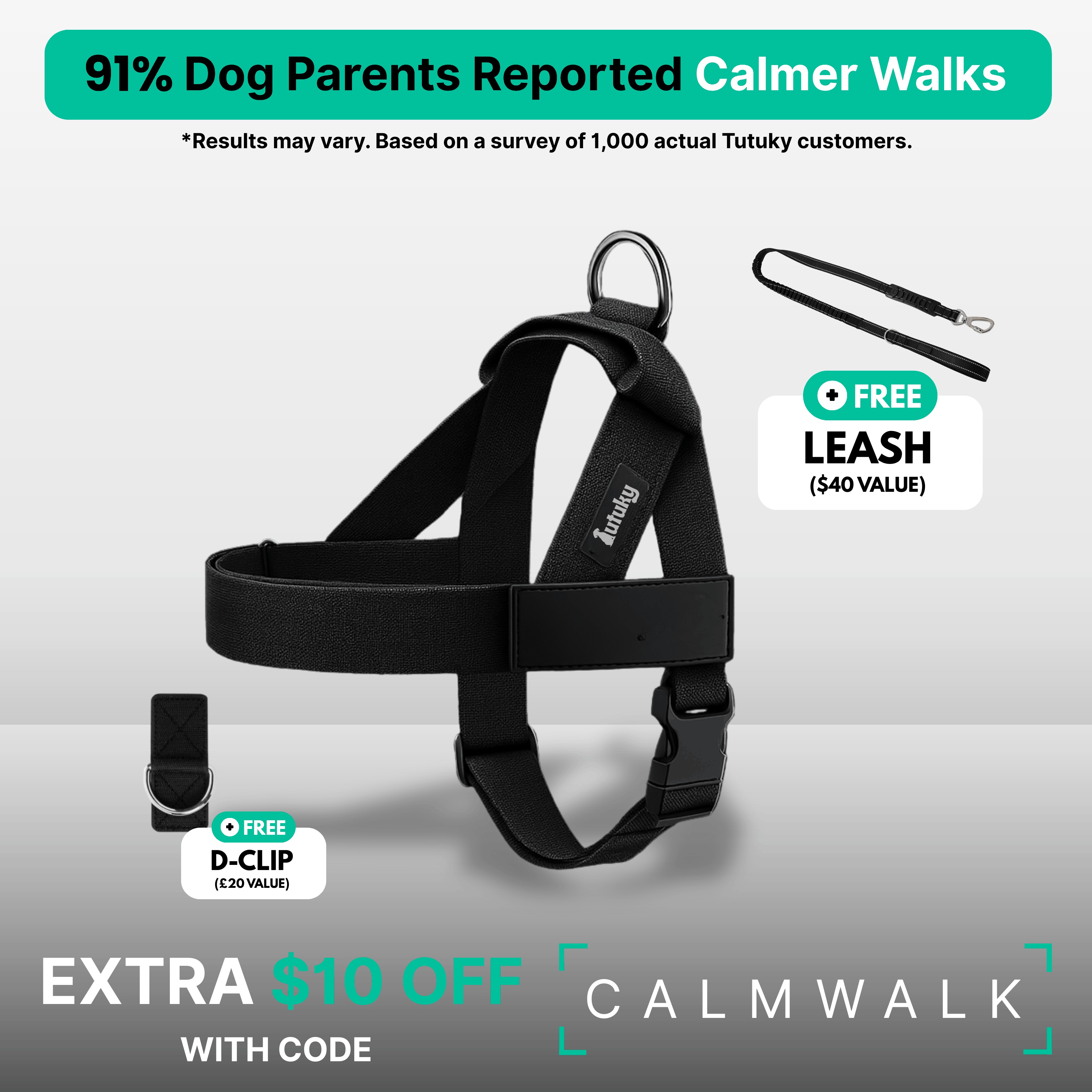 CalmFlow Anti-Pull Dog Harness - Black - Front View