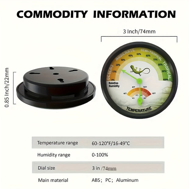 Round Reptile Thermometer And Hygrometer - Tutuky