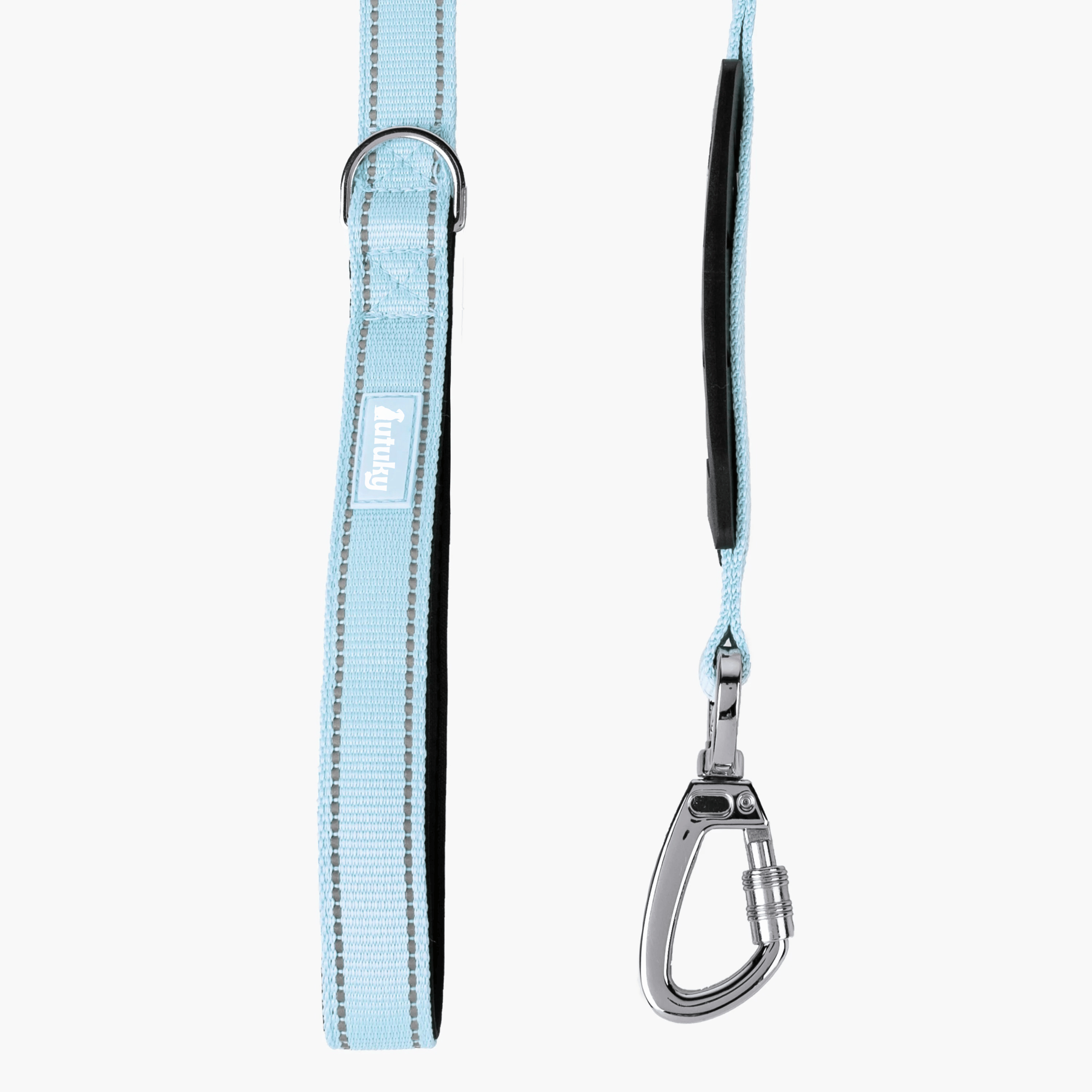 Dog leash with carabiner on a white background