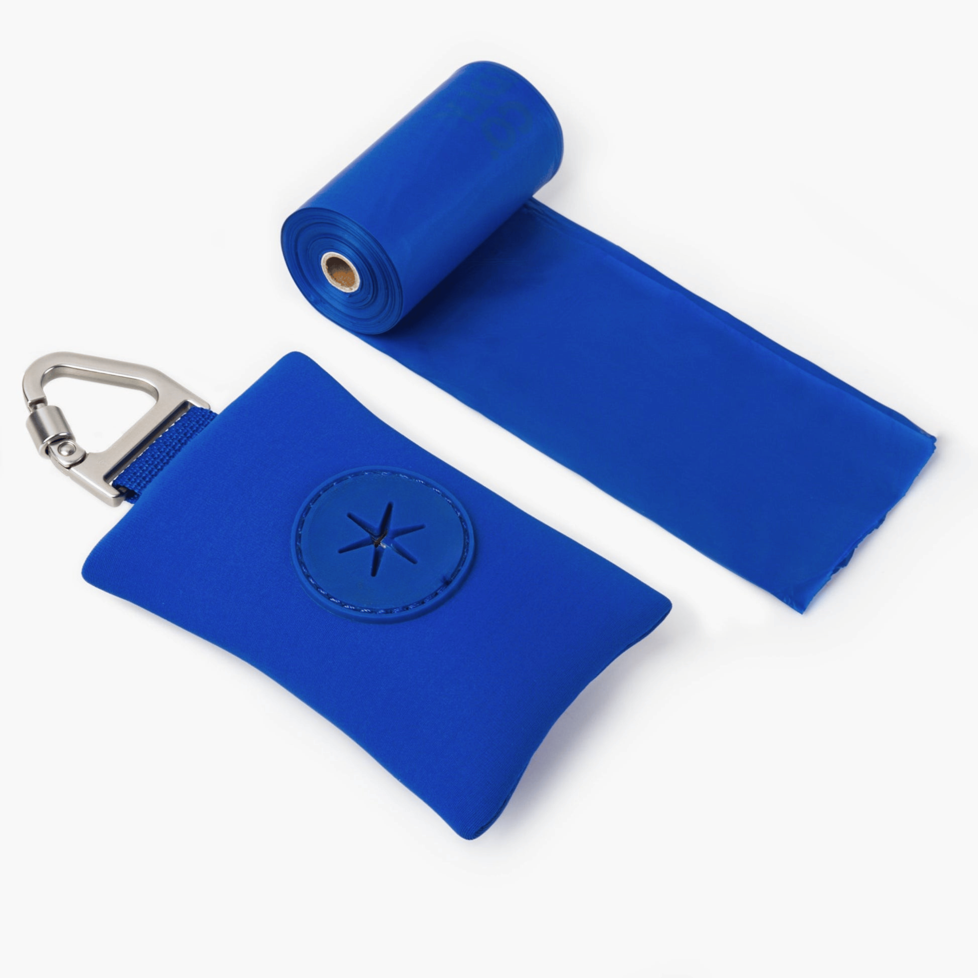 Compact dog poop bag (Blue) holder with carabiner, ideal for clean and stress-free walks.