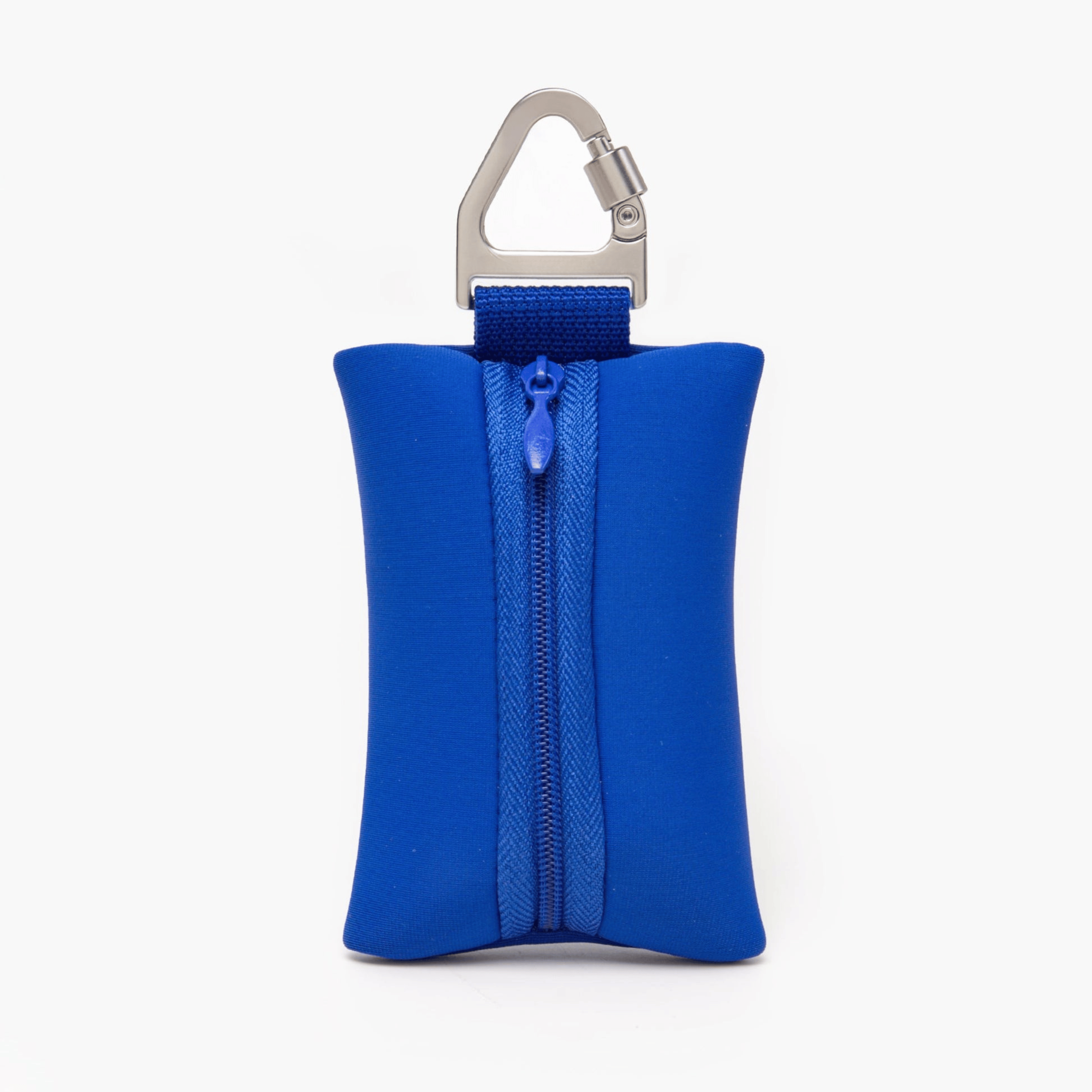 Compact dog poop bag (Blue) holder with carabiner, ideal for clean and stress-free walks.