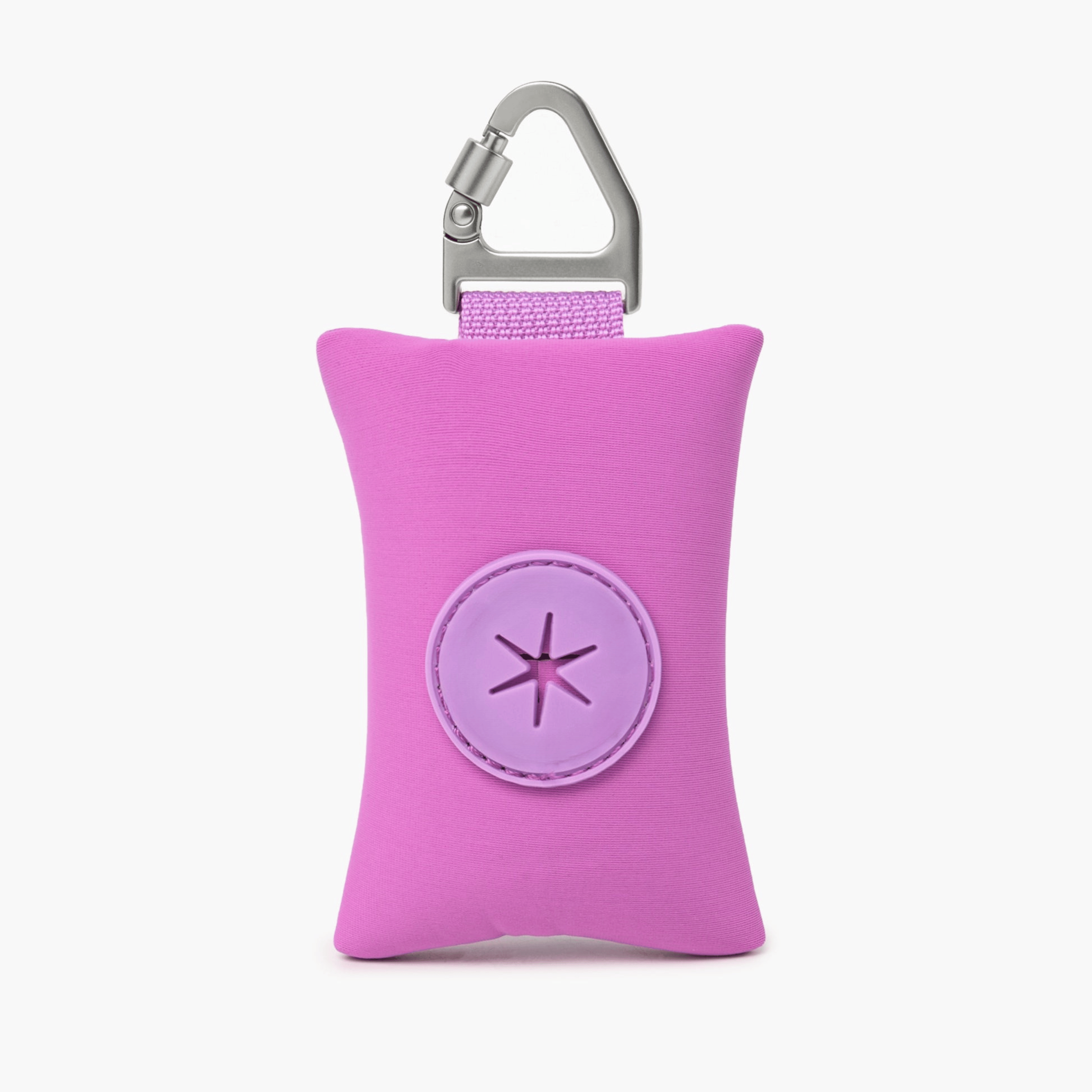 Compact dog poop bag (Purple) holder with carabiner, ideal for clean and stress-free walks.