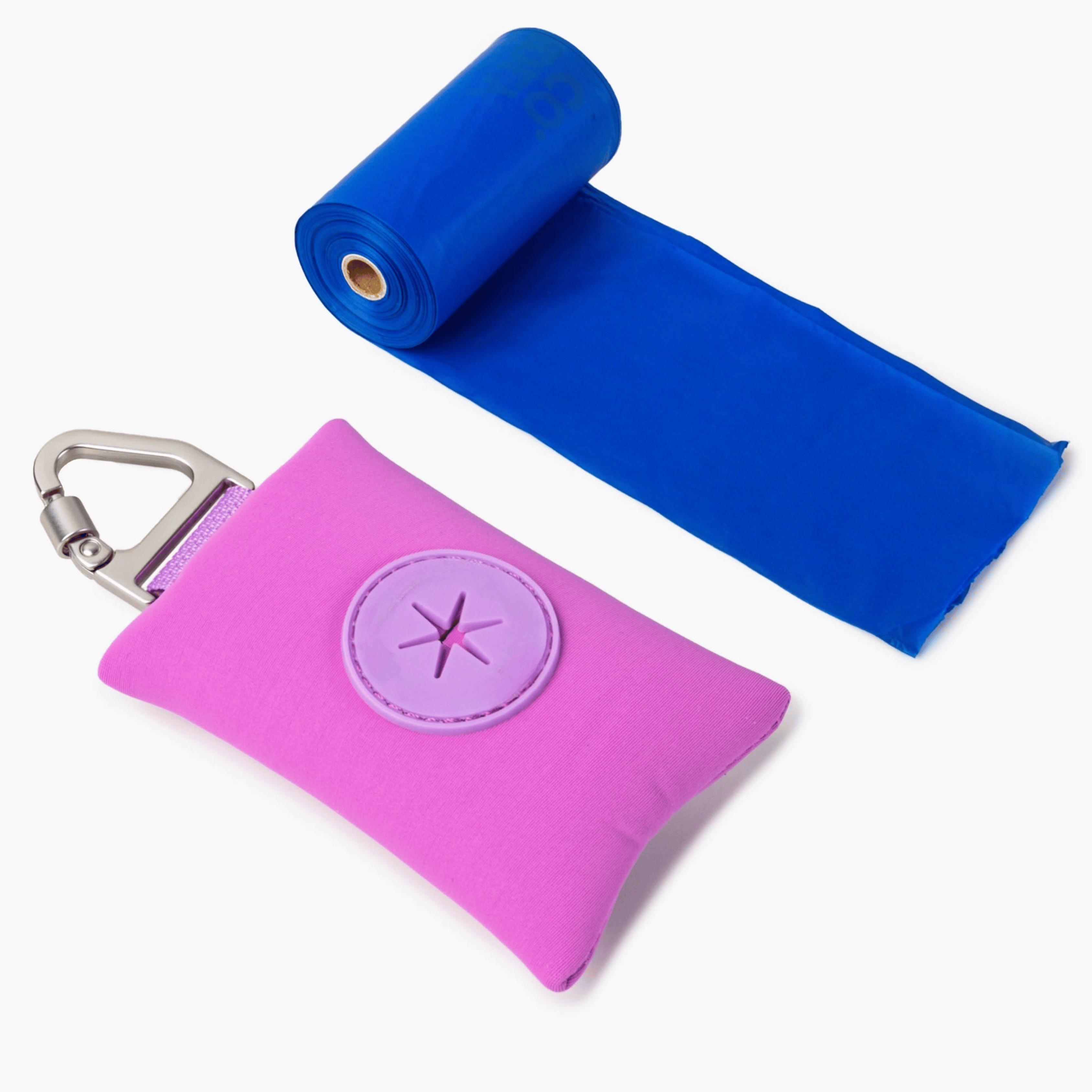 Compact dog poop bag (Purple) holder with carabiner, ideal for clean and stress-free walks.