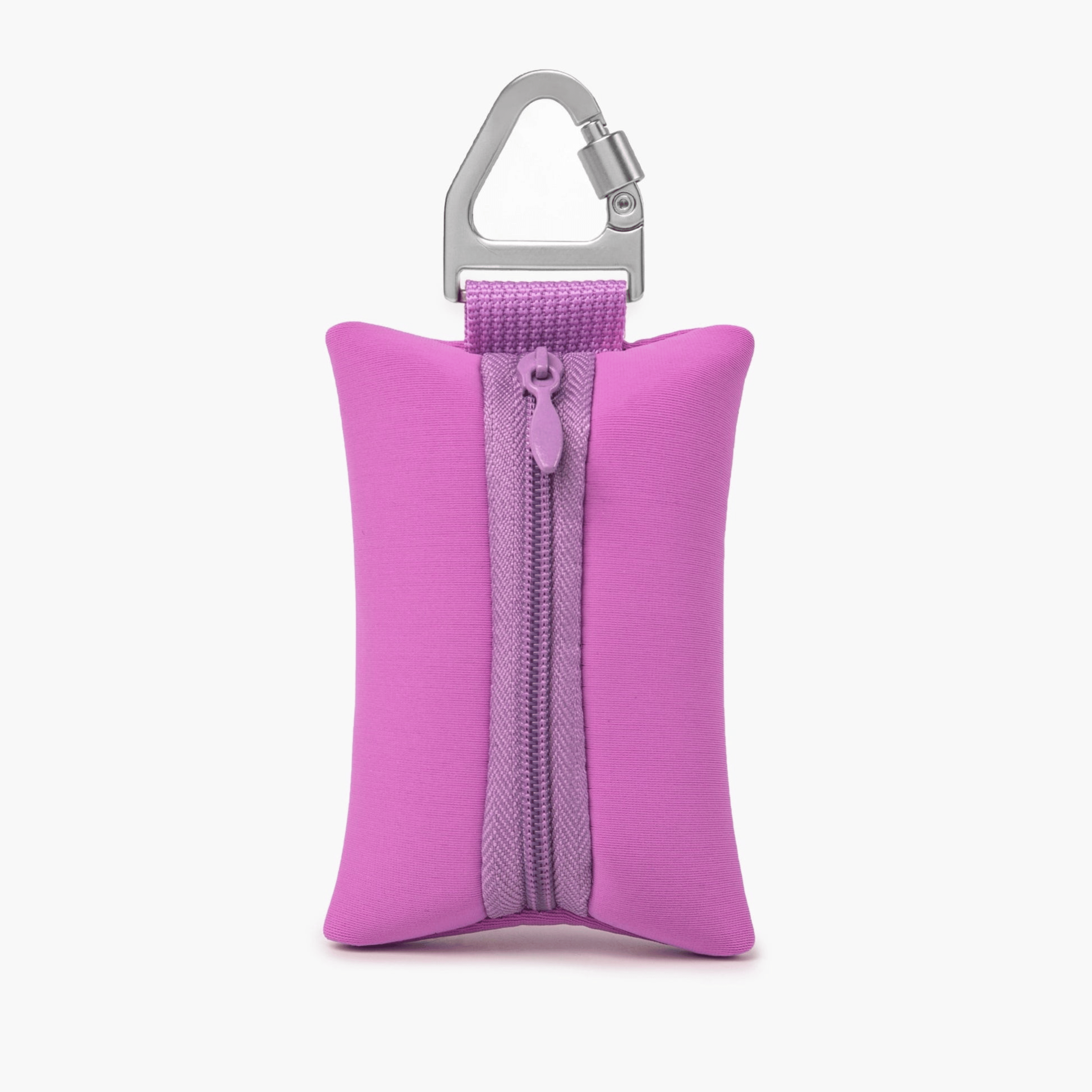 Compact dog poop bag (Purple) holder with carabiner, ideal for clean and stress-free walks.