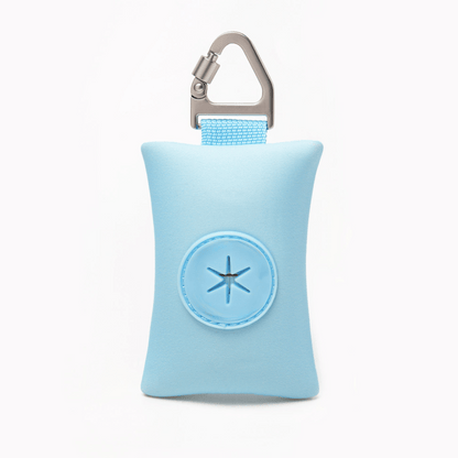 Compact dog poop bag (Sky Blue) holder with carabiner, ideal for clean and stress-free walks.