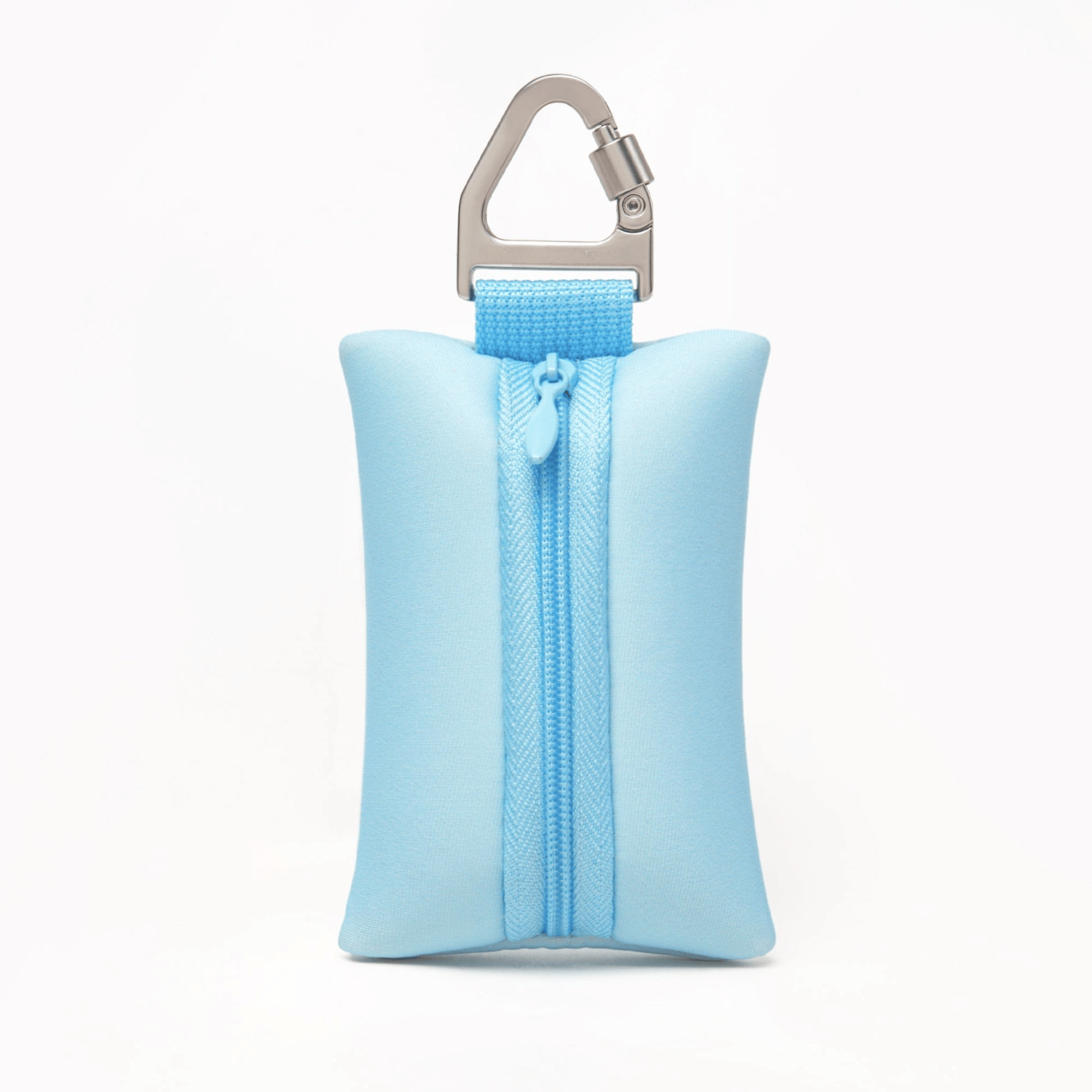 Compact dog poop bag (Sky Blue) holder with carabiner, ideal for clean and stress-free walks.