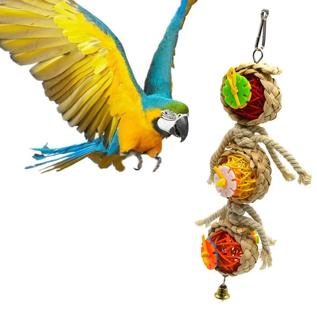 Parrot Cage Foraging Toy Chewing Toy with Bell - Tutuky