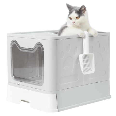 Front Entry Top Exit Cat Litter Box with Lid Foldable - Tutuky