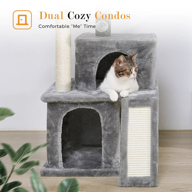 Cat Tree Luxury Towers with Double Condos  and Dangling Balls - Tutuky