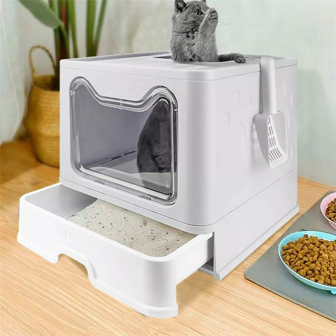 Front Entry Top Exit Cat Litter Box with Lid Foldable - Tutuky